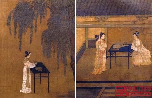  南宋《女孝經(jīng)圖卷》中的黑漆細腿書桌、香桌